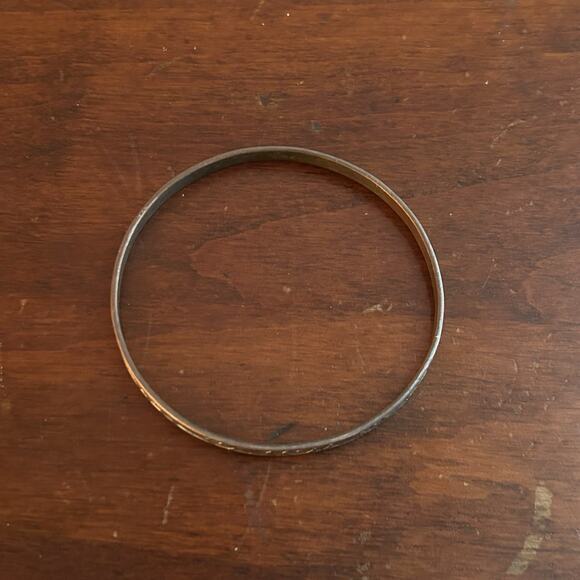 Vintage Etched Silver Bangle Tribal Pattern Boho - Picture 2 of 3